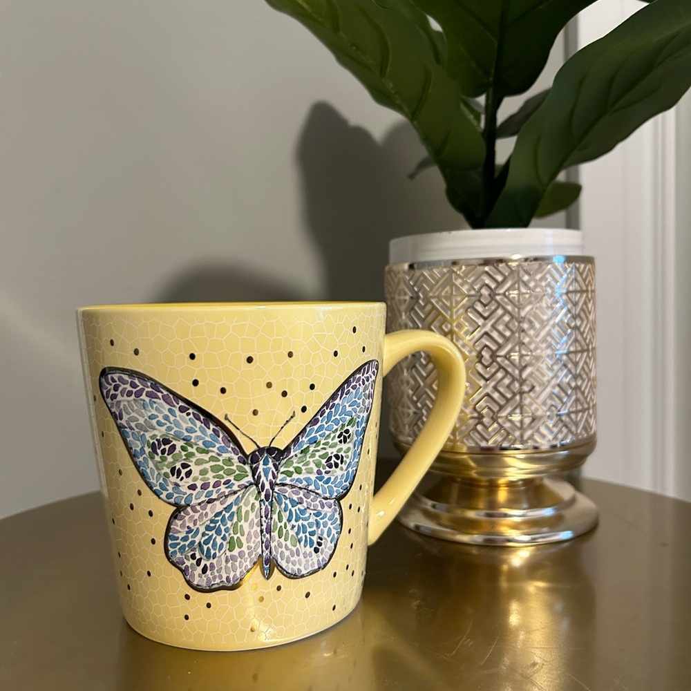 Large Oversized Yellow Mosaic Butterfly Mug